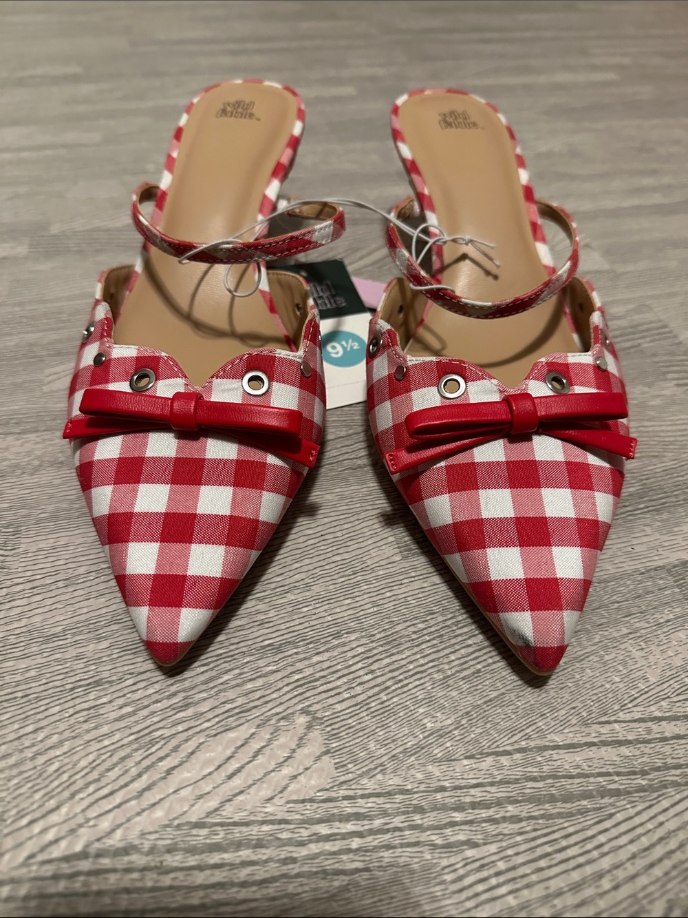 Wild Fable Red Gingham Pointed Bow Mules with Ankle Strap